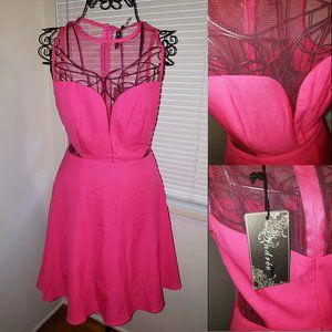 SOLD Hot Pink Flrty Reveal Valentines Day Fit & Flair Mini Dress S Andree